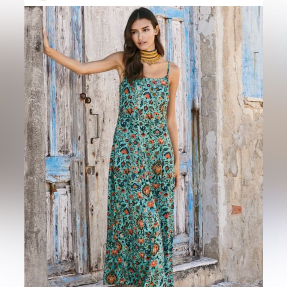 Peruvian Connection Floral Spaghetti Strap Pocketed Dress size Small